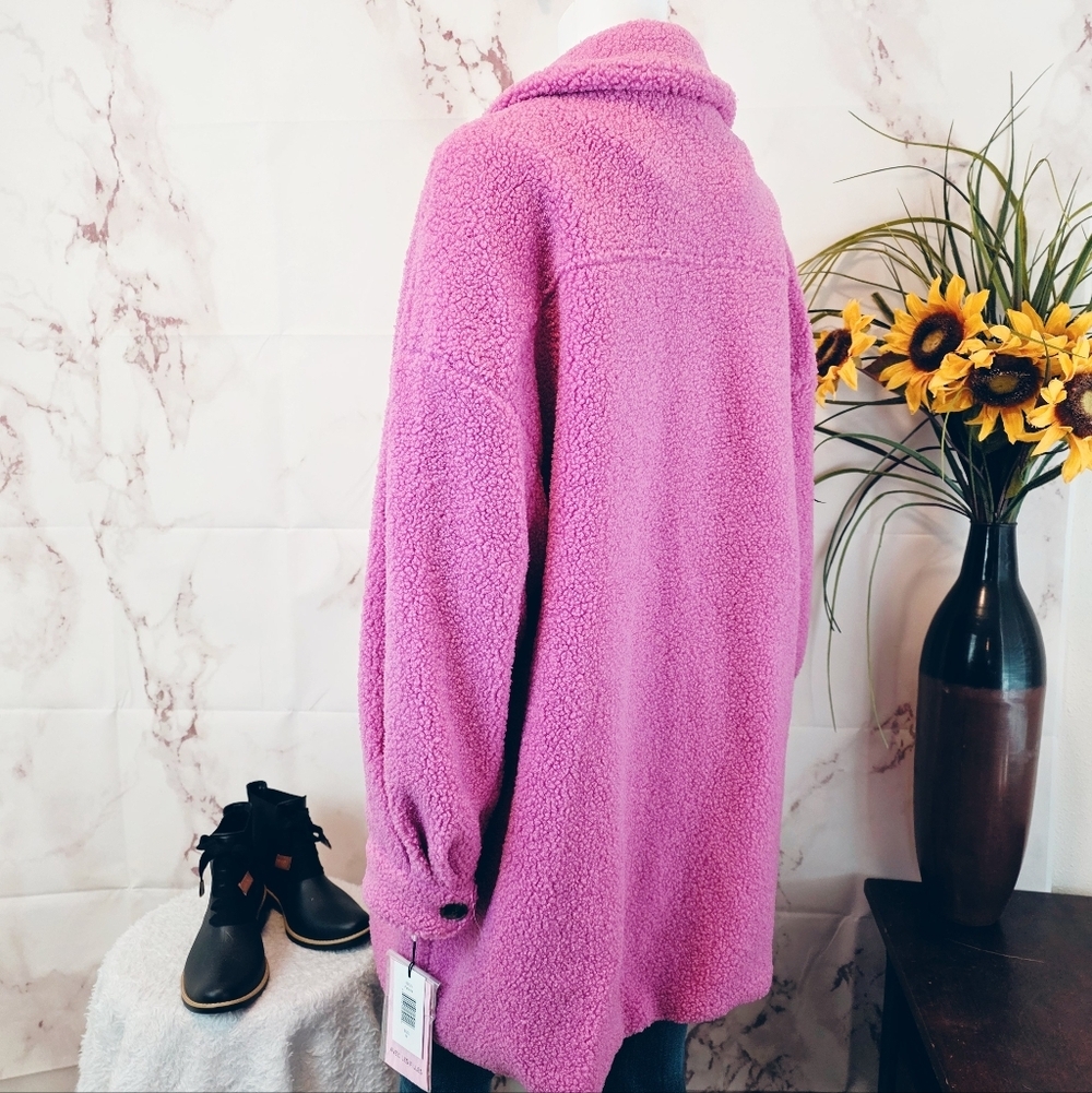 New Anthropologie Avec Les Filles Teddy Sherpa Jacket Pink Petunia Size M | NWT - Picture 6 of 8